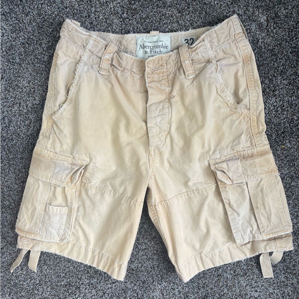 Abercrombie & Fitch Cargo Shorts Heavy Weight Distressed Tie Hems Khaki Men's 32